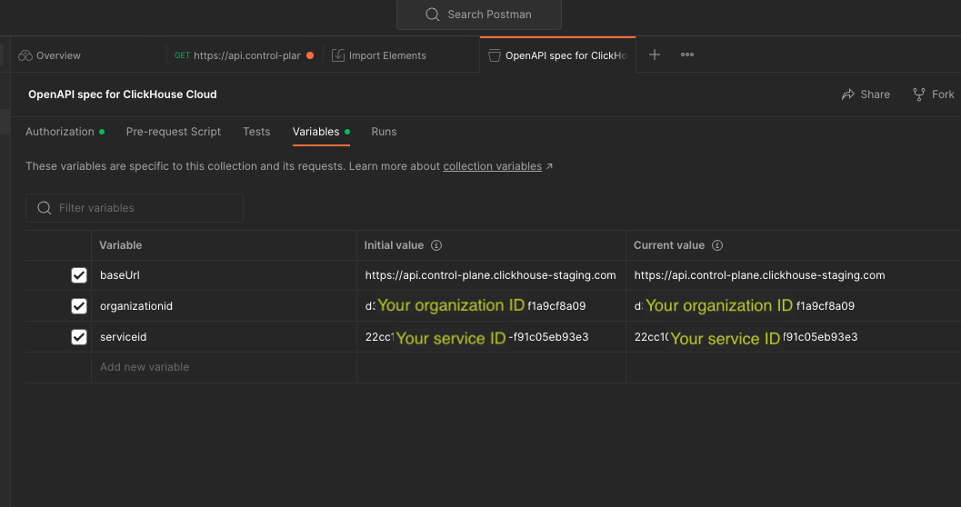 Organization ID and Service ID